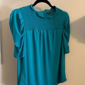 Adrianna Papell Turquoise Smocked Blouse
